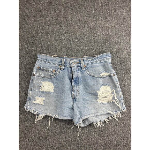 Vintage Levis 550 Shorts Womens 31 Distressed Light Wash Relaxed Fit Cut Off - Picture 1 of 7